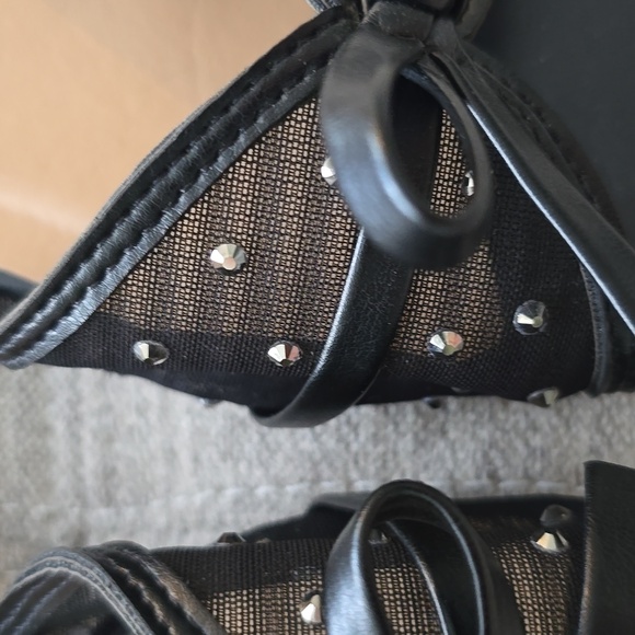 Bamboo Black Studded Mesh Bow Sandals Sz 8/38 - Picture 5 of 5